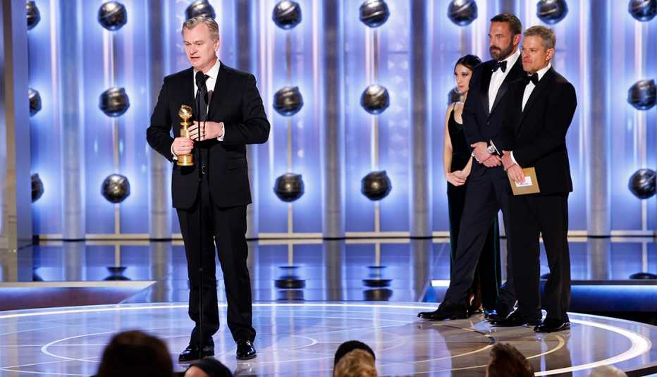 Christopher Nolan, Ben Affleck and Matt Damon at the 81st Golden Globe Awards