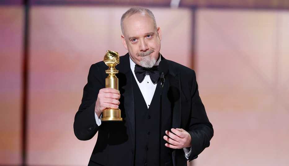 Paul Giamatti accepts award for Best Performance by a Male Actor in a Motion Picture  Musical or Comedy for "The Holdovers" at the 81st Golden Globe Awards