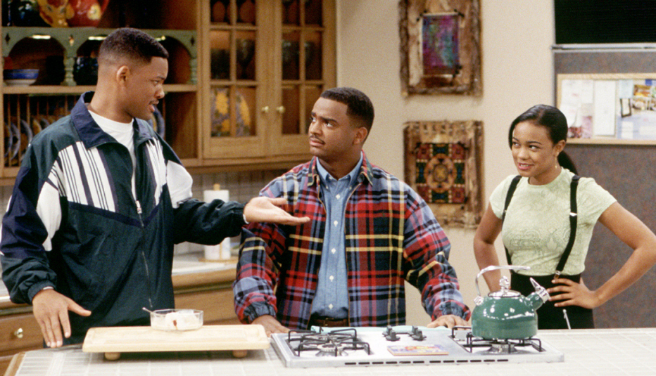 from left will smith alfonso ribeiro and tatyana ali on the fresh prince of bel air