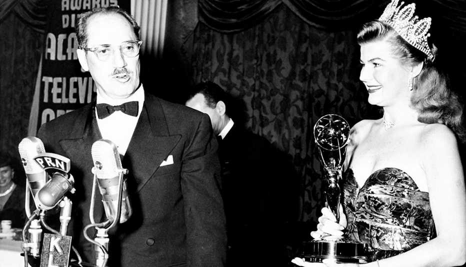actor grouchp marx accepting his award at the third annual emmy awards