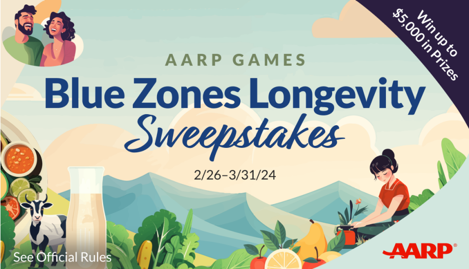 aarp games blue zones hub game sweeps info february 26 to march 31 win up to 5000 in prizes