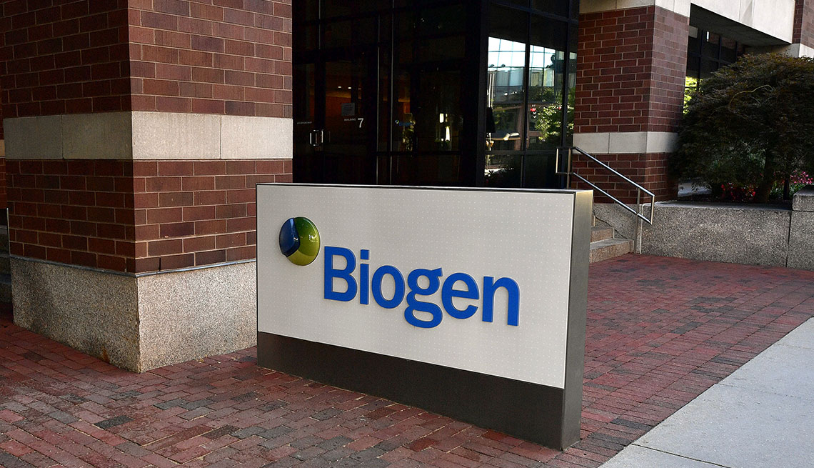 Biogen sign in front of offices in Cambridge, MA