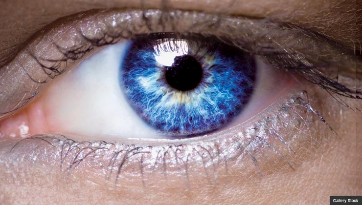 Close-up of woman's eye illustrates article on aging eyesight