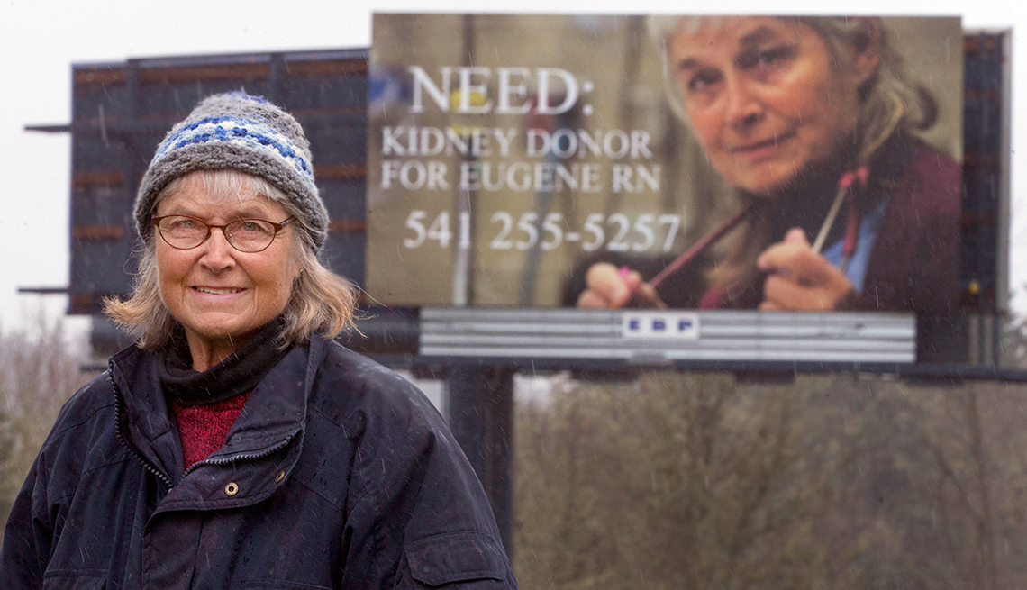 Roxanne Loomis with her Billboard Advertisement a Kidney