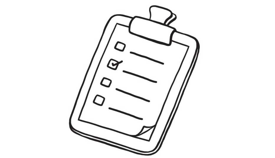 line drawing of a checklist on a clipboard