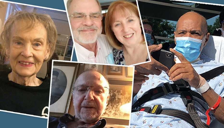 collage of covid survivors judith hunt georgene stephens ronald hill and paul levine