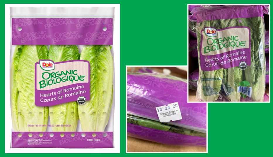 package of organic biologique romaine lettuce with a couple of views of the package