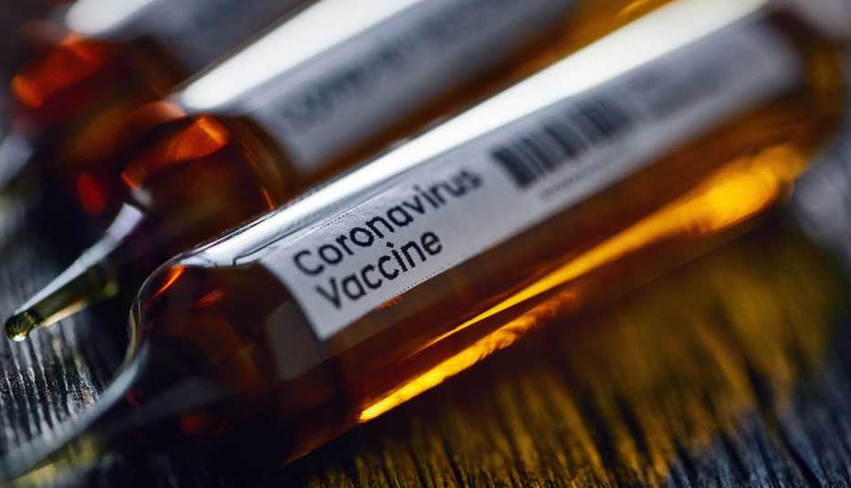 Close up of a vile of coronavirus vaccine.