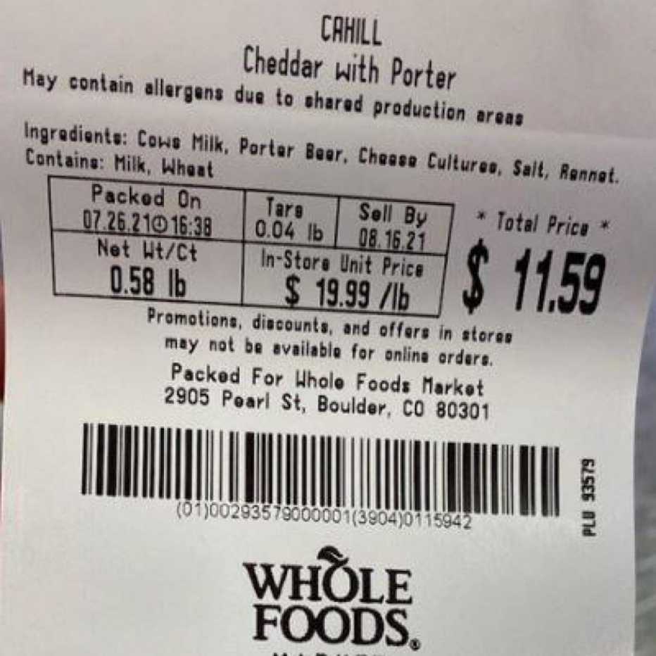 recalled whole foods cahill cheddar with porter cheese