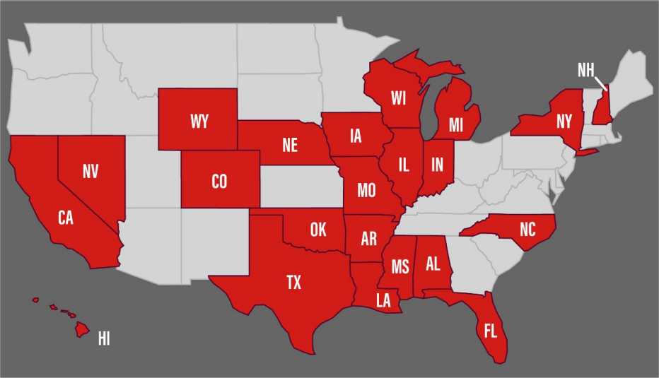 map showing which states are impacted by the Whole Foods cheese recall
