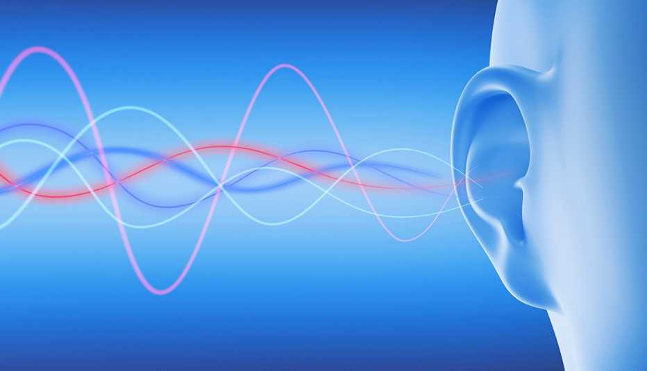 computer generated illustration of a persons ear with sound waves entering it