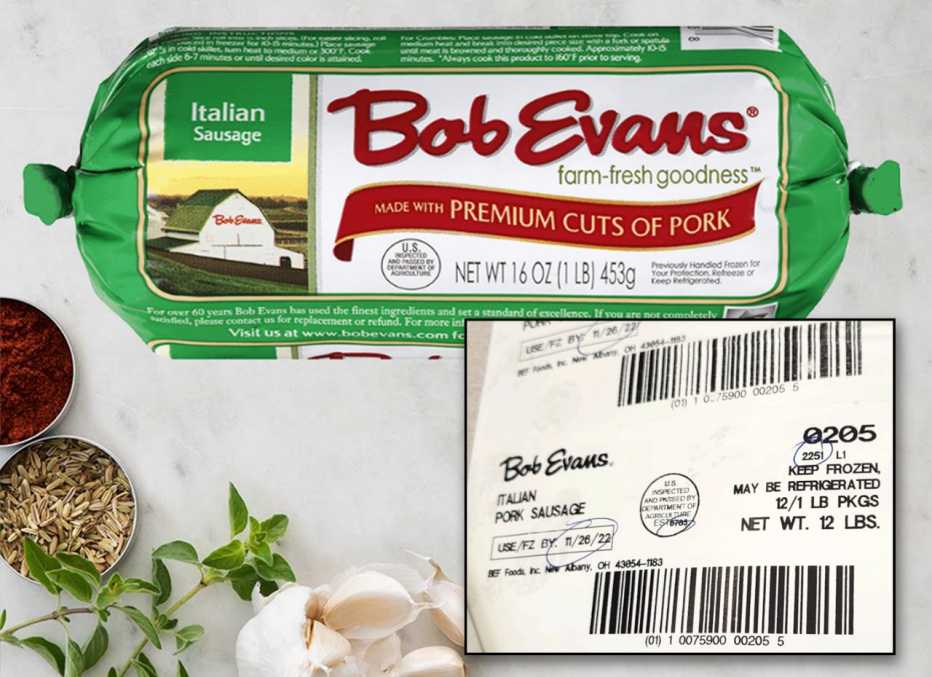 Bob Evans Italian Pork Sausage product and sku number for recall in October 2022