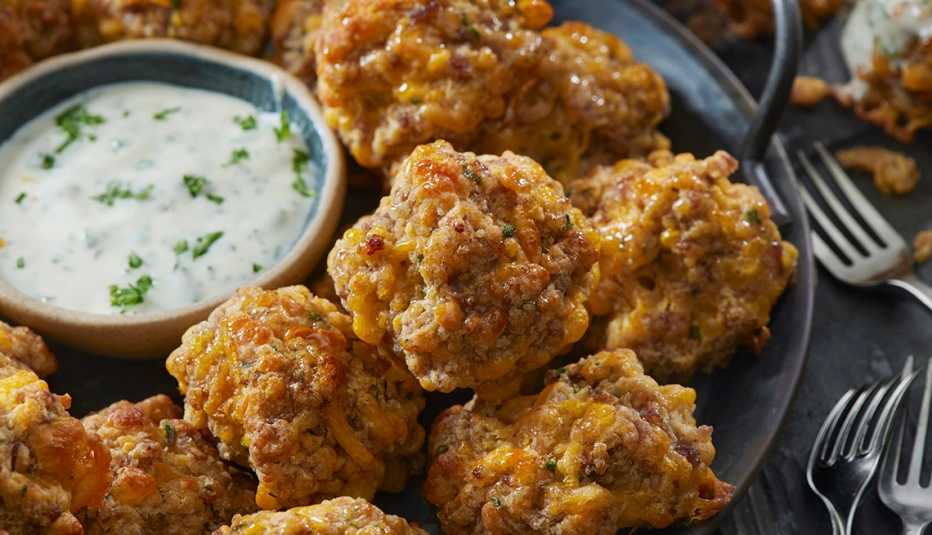 Sausage Biscuit Bites with Cheddar Cheese and Ranch Dip