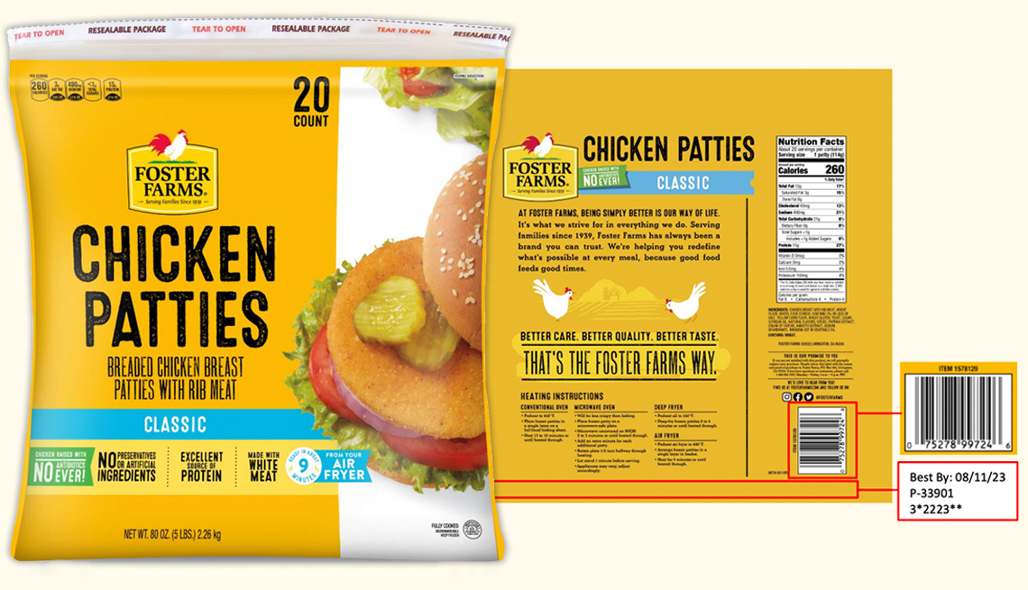 package of Foster Farms Chicken Patties from Costco that have been recalled on November 2, 2022