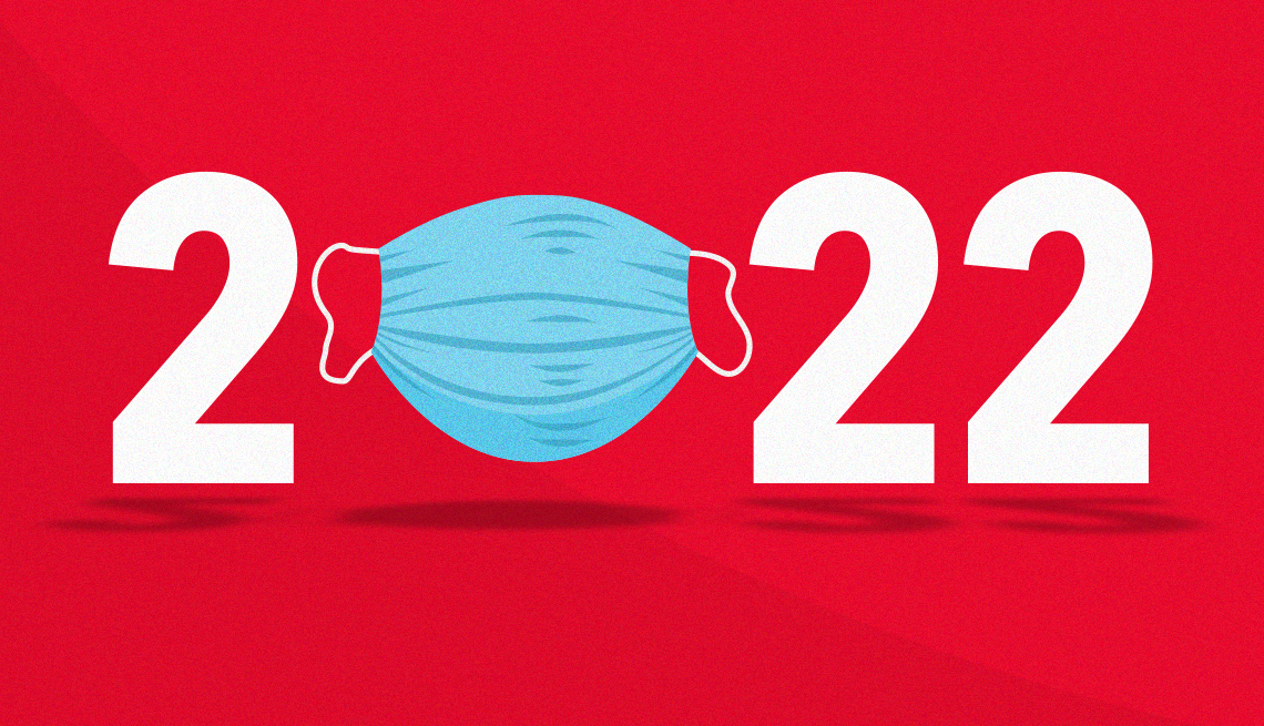 graphic of the number twenty twenty two with a surgical face mask in place of the zero 