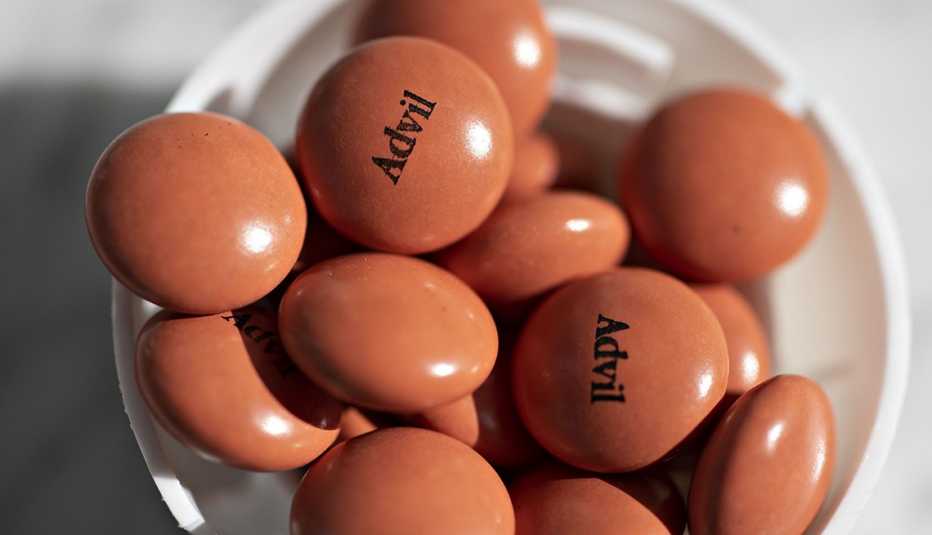 Advil brand ibuprofen tablets are displayed