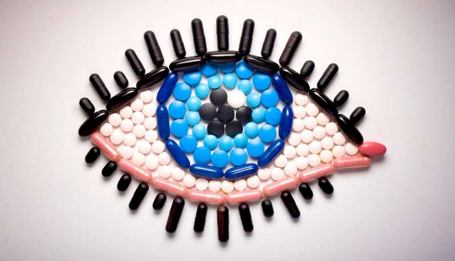 eye made out of vitamin pills viewed from above 