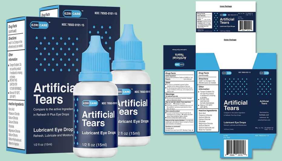 bottle and package of Artificial Tears that has been recalled January 31 2023