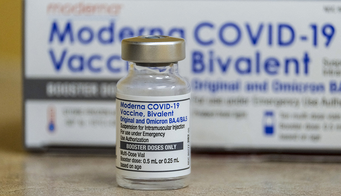vial of the Moderna Covid-19 vaccine, Bivalent, at AltaMed Medical clinic in Los Angeles, California, on October 6, 2022. 
