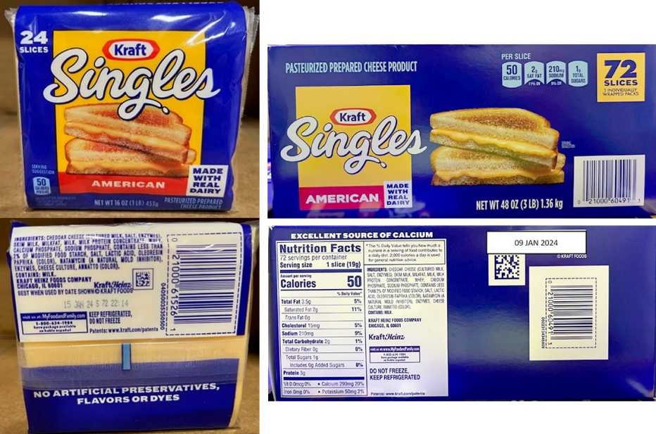 exterior packaging of Kraft American Singles recalled by Kraft Heinz in September 2023