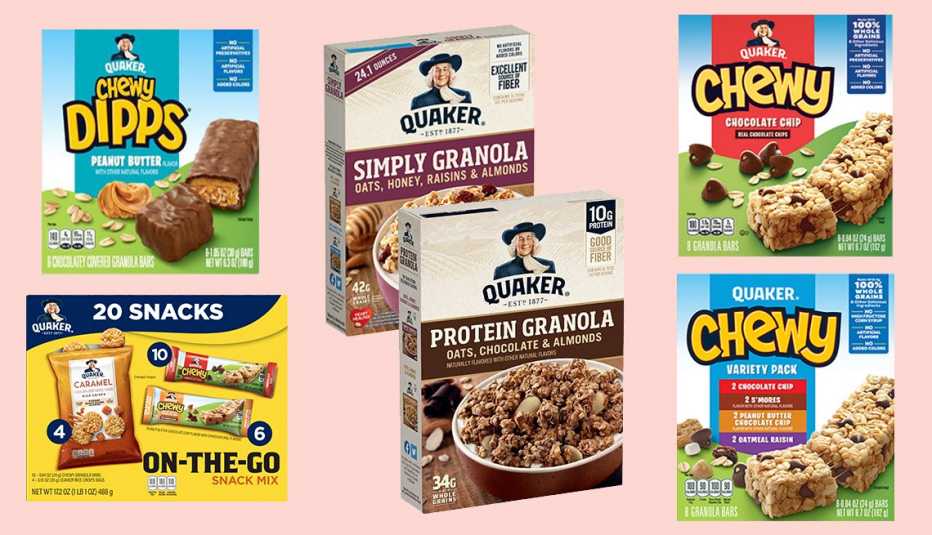 several quaker oats chewy granola bar products and granola cereals that have been recalled in december twenty twenty three for possible contamination
