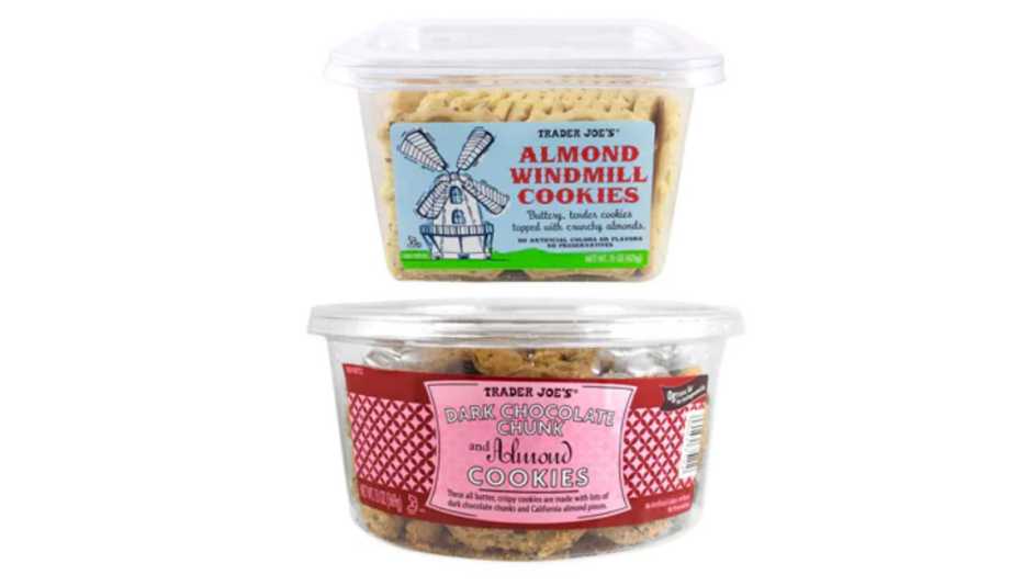 two types of cookies recalled from trader joes almond windmill cookies and dark chocolate chunk and almond cookies