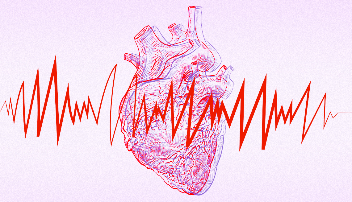 a heart with an irregular heartbeat pattern over it signifying atrial fibrillation or afib