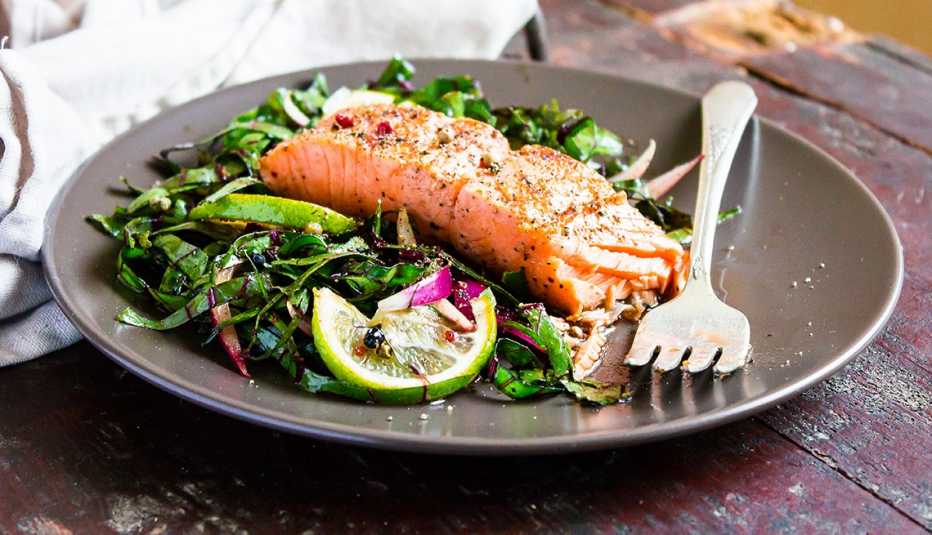 Plate of Salmon With Salad