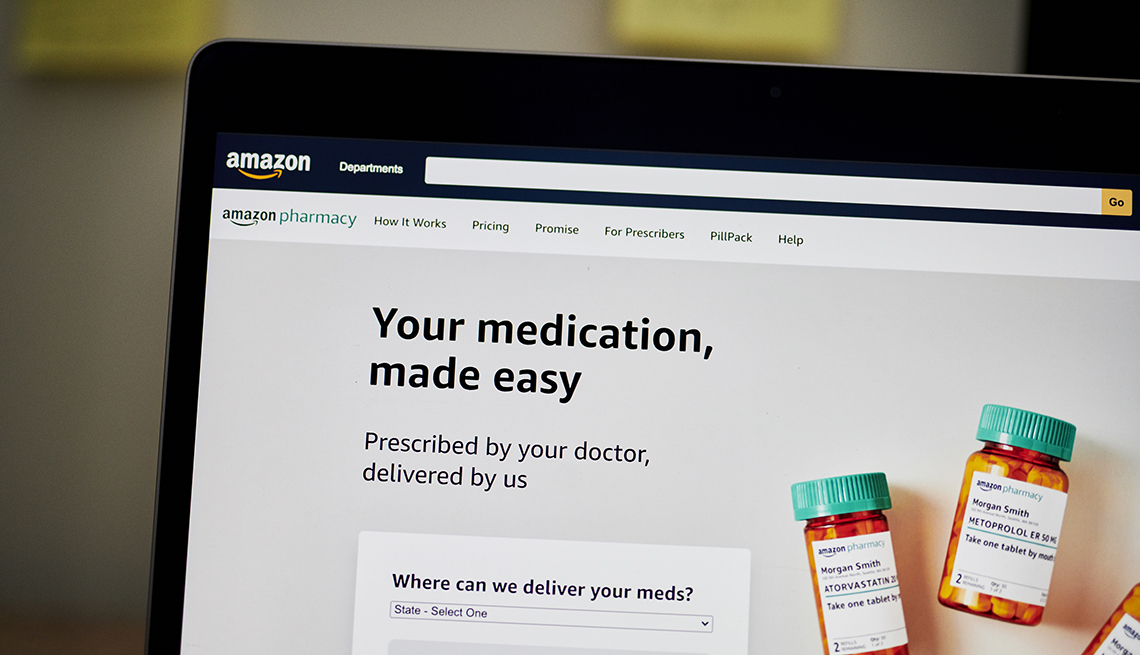 The Amazon Pharmacy home screen on a laptop computer.