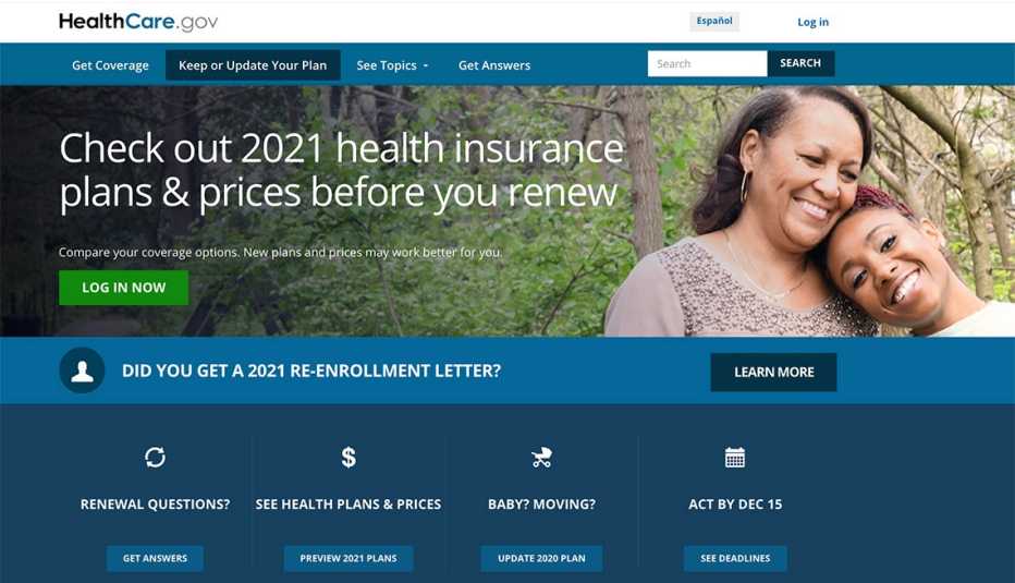 screenshot of healthcare dot gov website health insurance open enrollment page