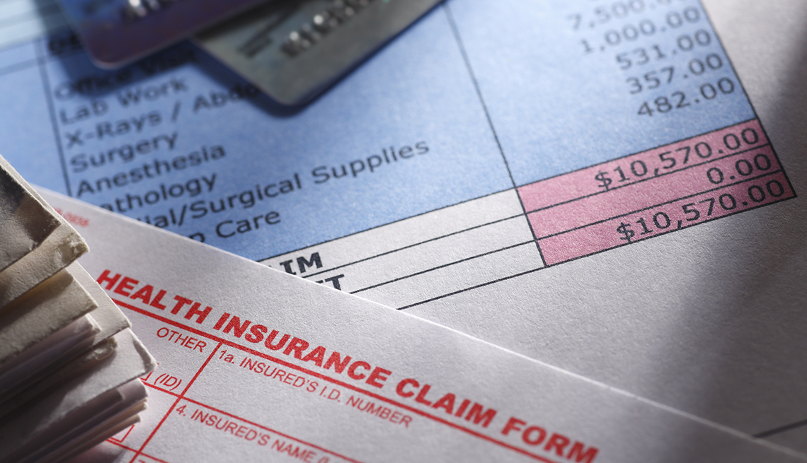 a health insurance claim form on a medical bill