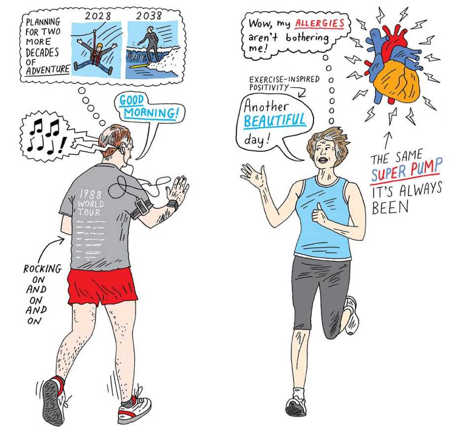 Illustration of two mature adults jogging
