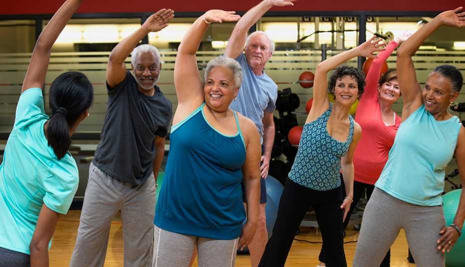 Boomers streching during exercise class