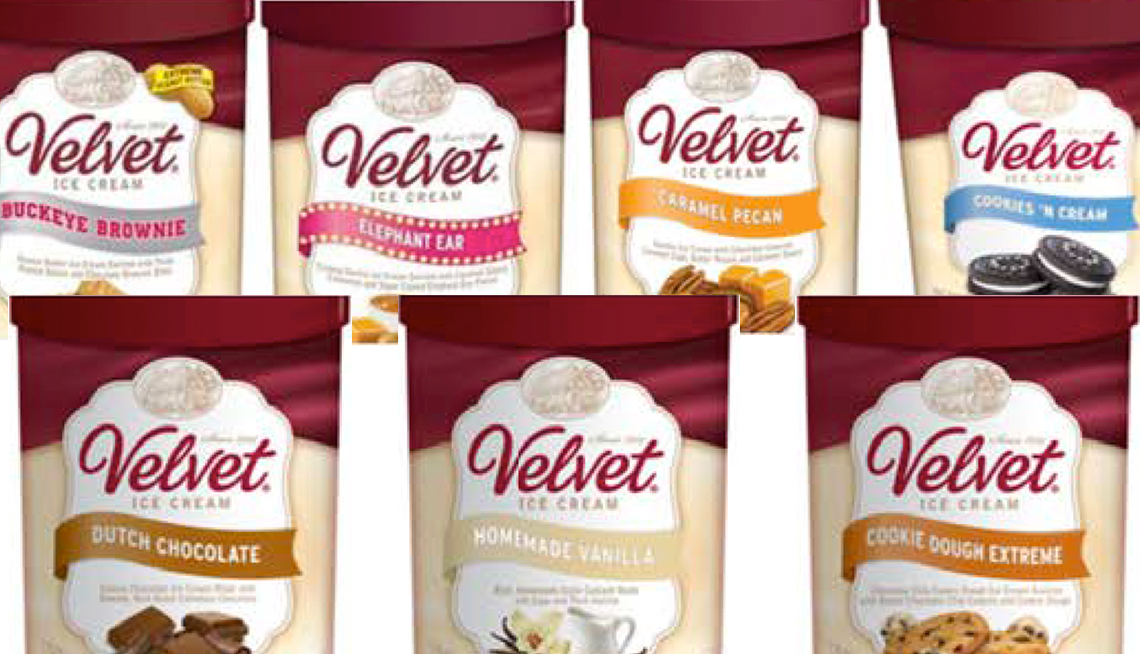various containers of Velvet ice cream