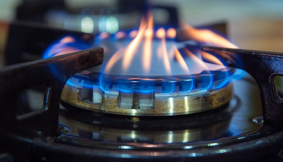 blue flames on gas-burning stove