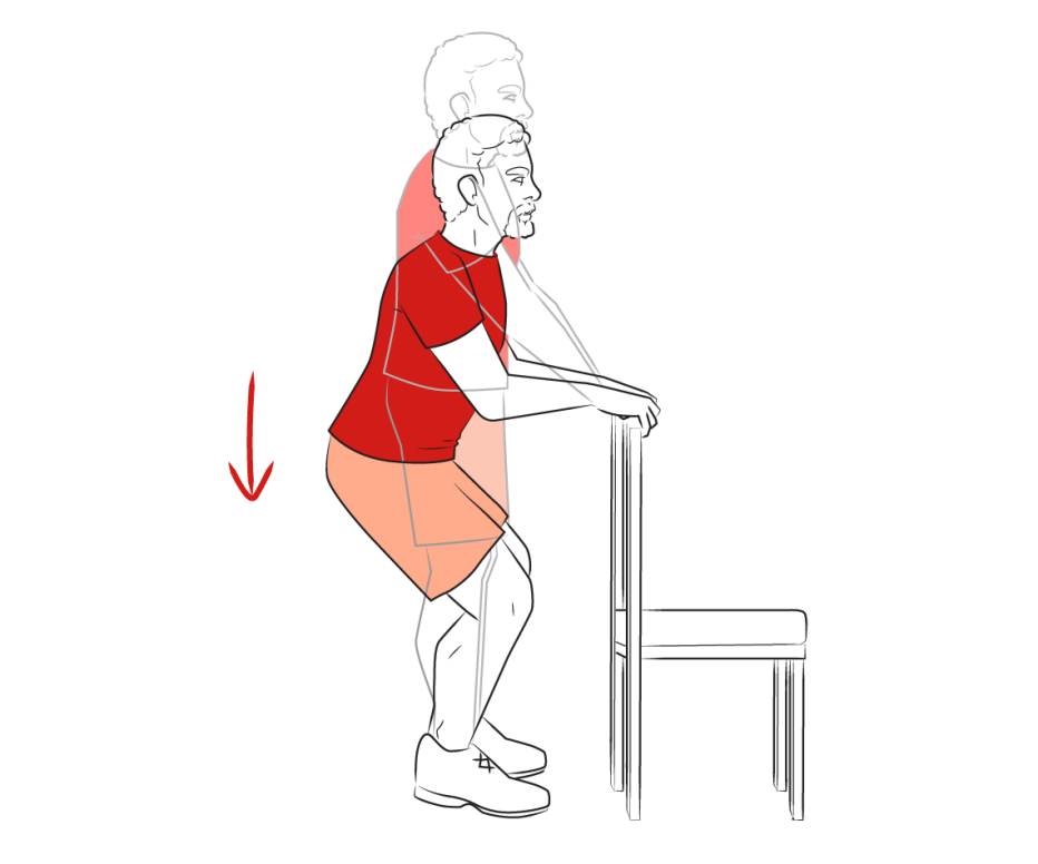 an illustration of a man using a chair to do a squat