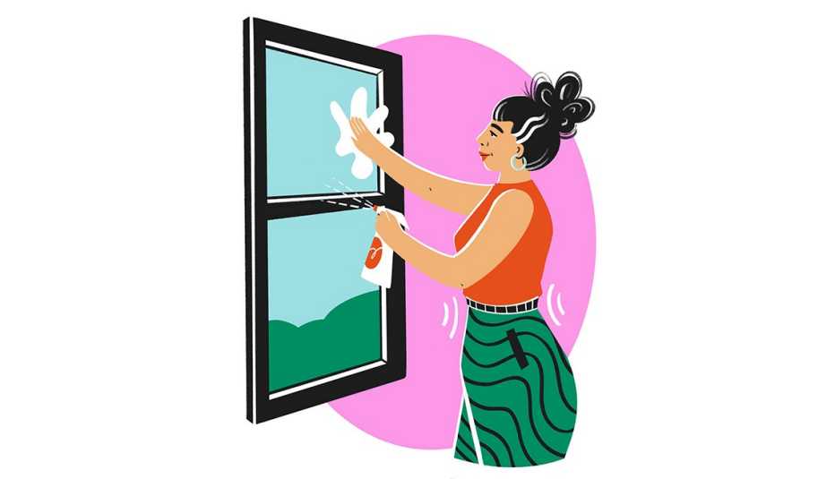 illustration of a woman cleaning windows