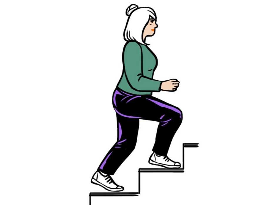 woman climbing a flight of stairs