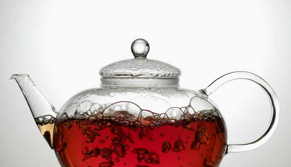 tea bubbling in tea pot