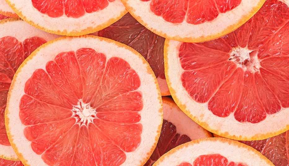 ripe grapefruit slices, closeup