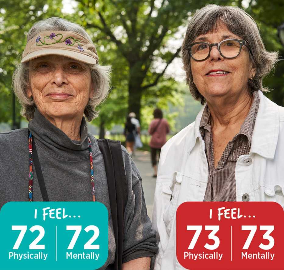 seventy two year old peggy salwen and seventy three year old mary carson both say they feel their age both physically and mentally