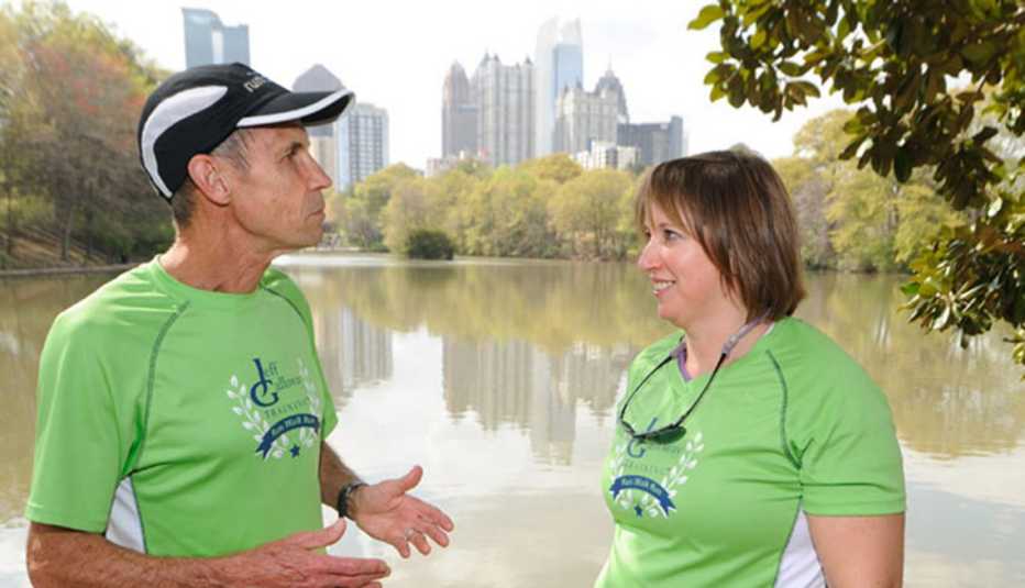 former olympic runner jeff galloway gives advice to a runner in central park jeff is now a running coach author and speaker