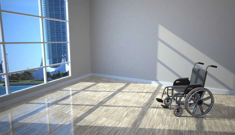 A wheelchair by the window