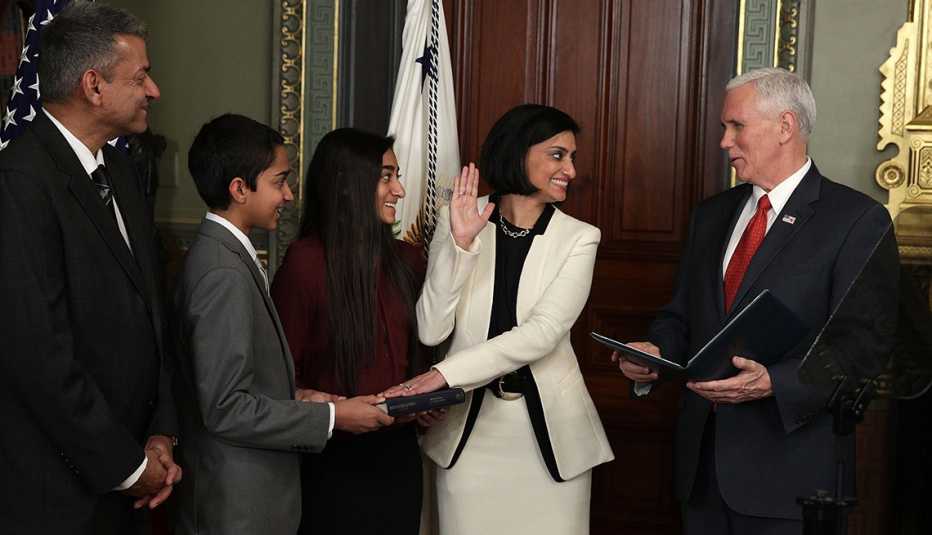 Seema Verma is sworn in as the head of the Centers for Medicare and Medicaid Services.