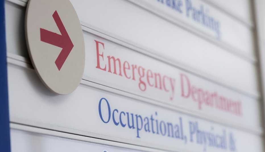 Close up of sign for emergency department in hospital