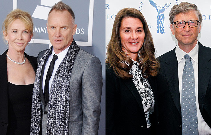  Singer Sting and wife Trudie Styler, Melinda Gates and Bill Gates, Trust Fund babies