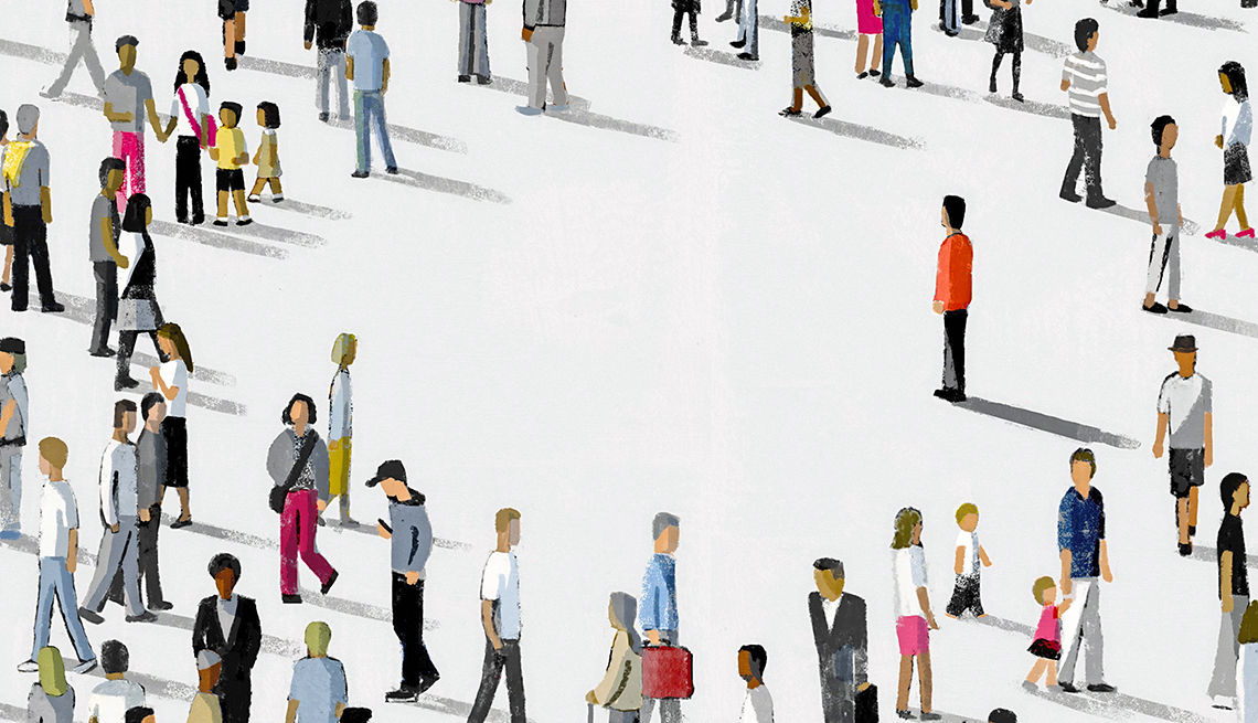Illustration concept of loneliness in a crowd