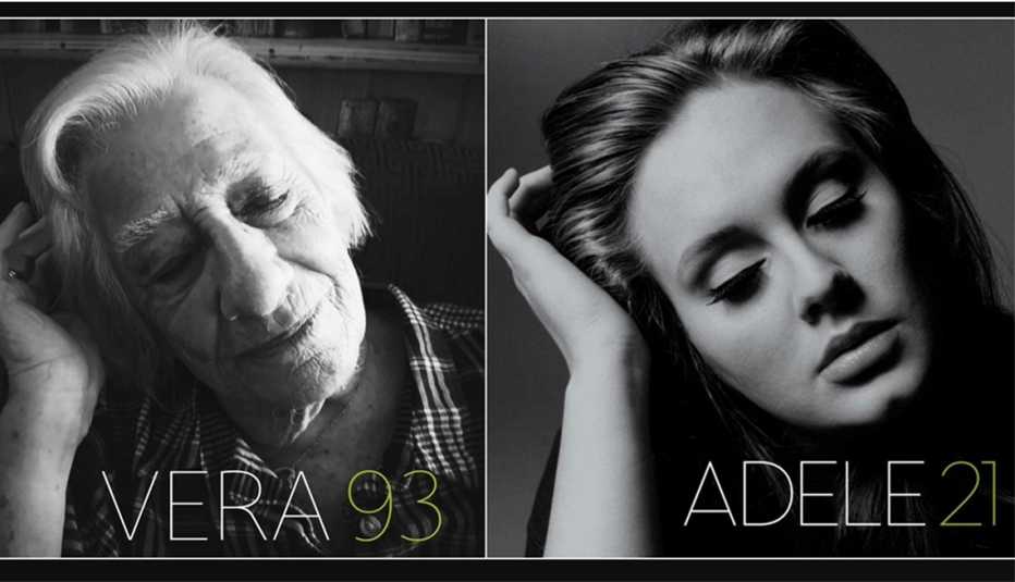A double-sided image of Vera, 93 and Adele 21