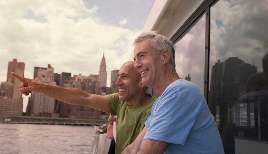 older gay male couple on a ship