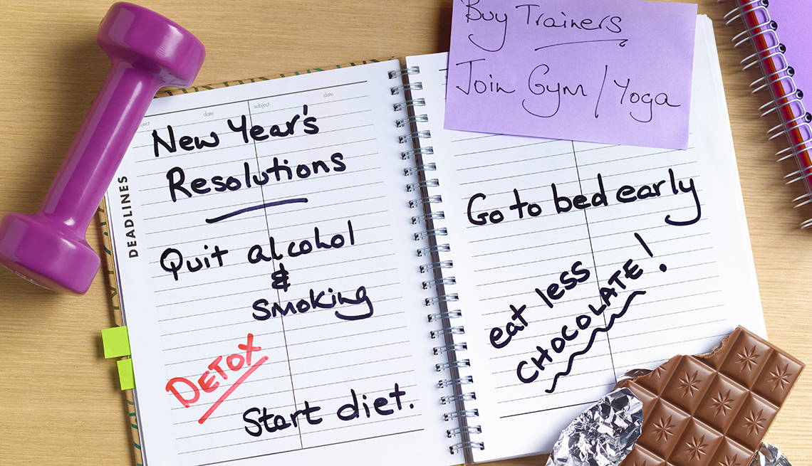 New Years resolutions on a notebook